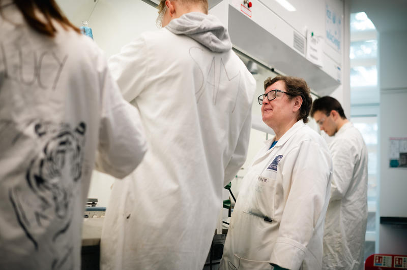 Jennie Botham Laboratory Technician talking to chemistry students